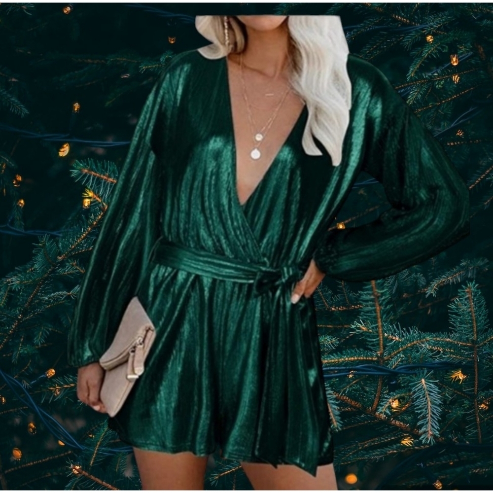 Voins Metallic Long Sleeve Romper/ Playsuit Green Size XL (14)